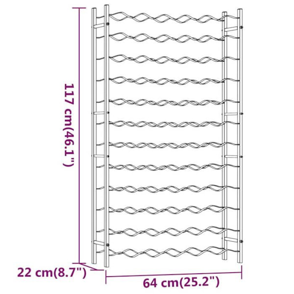 Pulloteline hylly viinille 72 pullolle 12 tasoa kullatun metallin värissä DEC024337 Metall