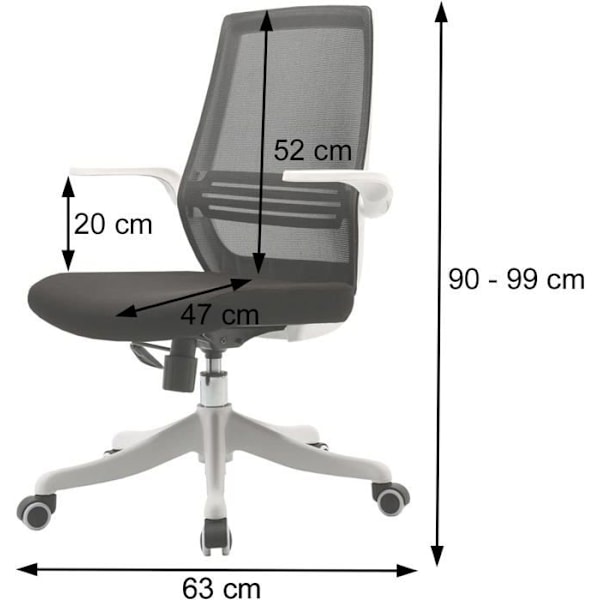 Ergonomisk kontorsstol med armstöd, gungmekanism i svart nät