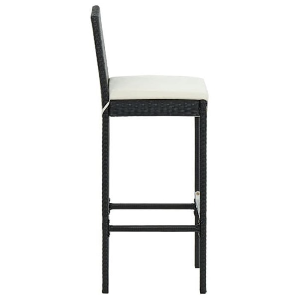 Set med 6 barstolar för utomhus eller inomhus med crèmefärgade kuddar, ram i svart flätad plast DEC029585 Grädde