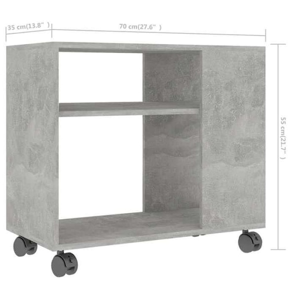 Sidobord möbel för vardagsrum på rullhjul 70 x 35 x 55 cm ingenjörsträ färg grå betong DEC032462 kastanj