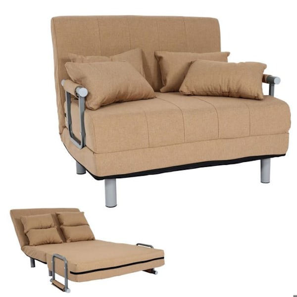 Soffa med sängfunktion, bäddsoffa, extrasäng, avslappning, sängyta 97x186 cm, cremefärgad tyg 04_0006259 Grädde