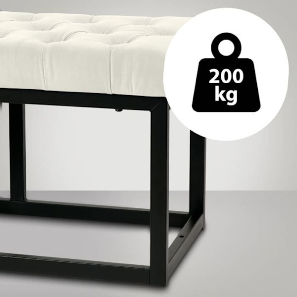 Bænk ved seng af 150 cm i cremevelour med metal i sort, 10_0003669 Grädde