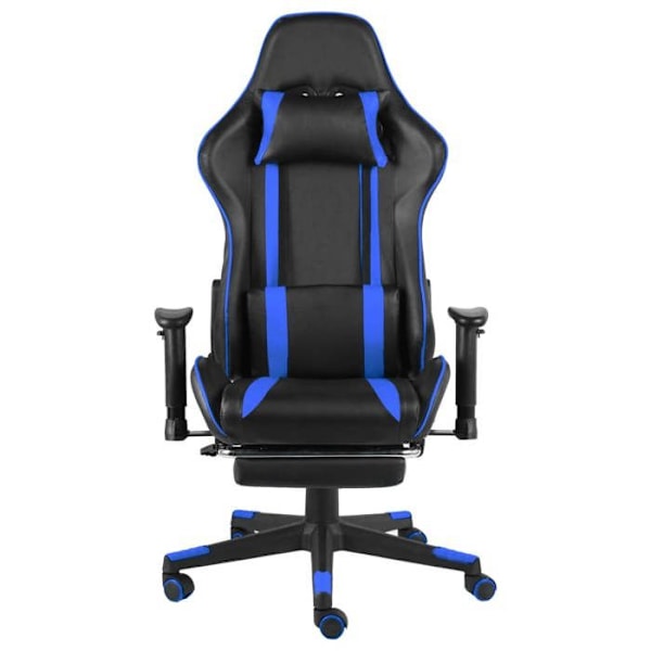 Kontorsstol gaming med hjul, justerbart ryggstöd och svängbar med fotstöd i blå PVC DEC026023 Blå