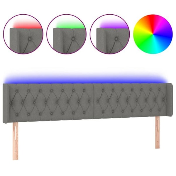 Sänggavel - Ej specificerad - 183x16x78/88 cm - Mörkgrått tyg - Färgglad LED - Samtida design Mörkgrå