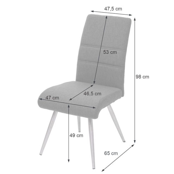 Set med 6 matstolar för köket i tyg/textil med dekorativa sömmar i gråbrunt och ram i stål 04_0000856 Grå
