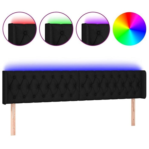 Sänggavel tillbehör sovrum möbel med LED 183 x 16 x 78/88 svart tyg