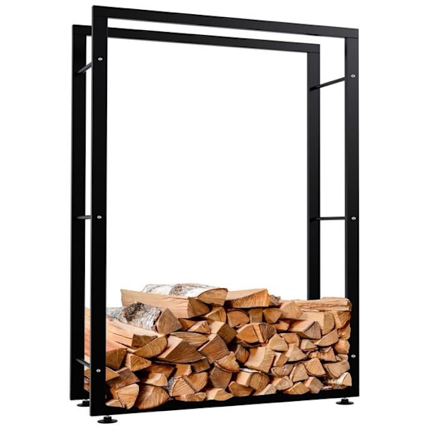 Lämmityspuupino hyllytuki takkapuulle 150x80x25 cm musta metalli 10_0003560 kastanj