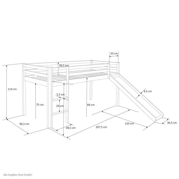 Lit mezzanine 90x200cm med grå trästege och stjärntyg samt tunnel LIT06174