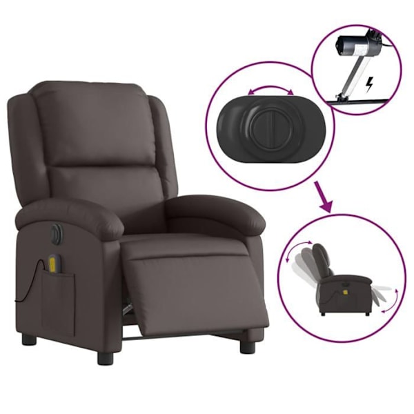 Avslappningsfåtölj för TV med massageläge, elektriskt justerbar, 6 massagepunkter i mörkbrunt läder DEC027184 kastanj