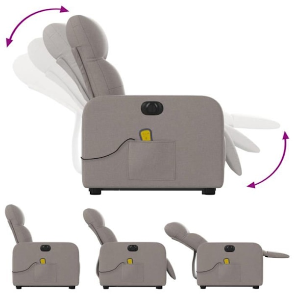 Massagefåtölj med lutningsfunktion och elektrisk lyftfunktion i taupe tyg DEC027862 Mol
