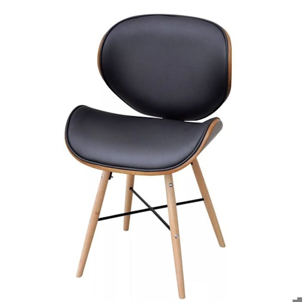 Sæt med 2 spisestole til køkkenet i retro design af syntetisk materiale og buet træ