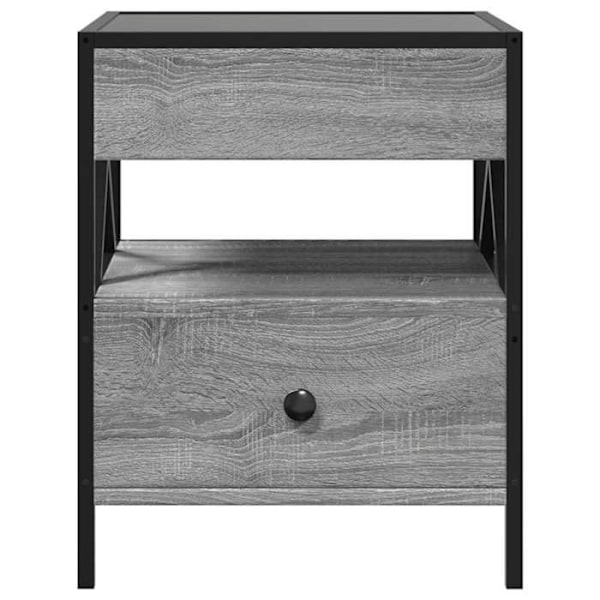 Natskab med LED-spejl og skuffe 40 x 40 x 51 cm ingeniørtræ grå glas og stål DEC033166 kastanj