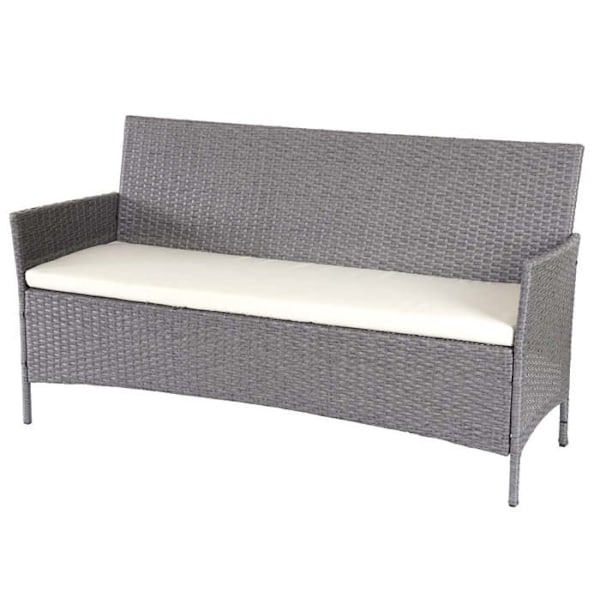 Bordbänk 3 platser 154 cm i grå polyrotin med cremefärgade kuddar 04_0001104 Grädde