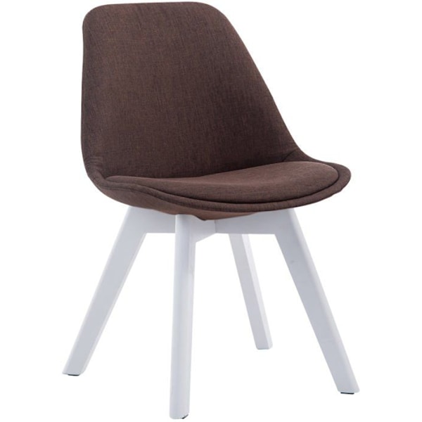 Spisestuestol x1 skandinavisk design i brun stof med 4-benet hvidt træ 10_0003312 Vit