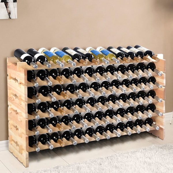 vinkylare för 72 flaskor i robust modulärt furu 119 x 29 x 71