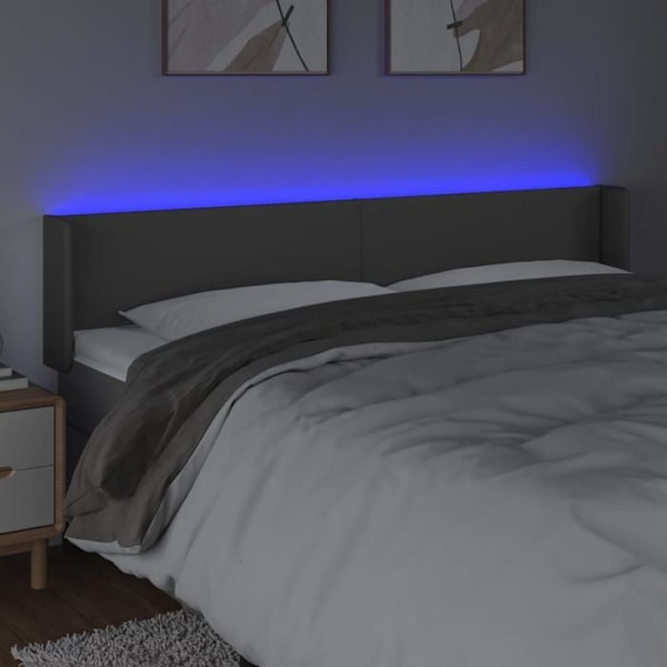 Hovedgærde til soveværelse med LED-møbel 183 x 16 x 78/88 syntetisk grå