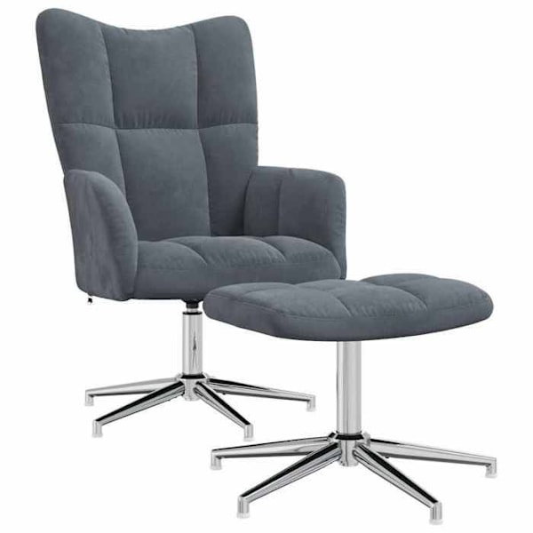 Lounge fåtölj designad soffa med fotpall i mörkgrå sammet DEC026593 Grå