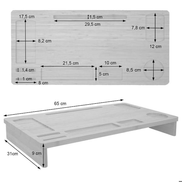 Stöd för monitor, skärmstöd, skärmförhöjare i bambu 9 x 65 x 31