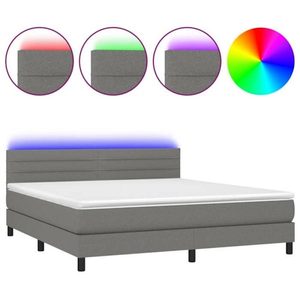 Sängram - TDL - 160x200 cm - Mörkgrå tyg - LED - 2 platser Mörkgrå