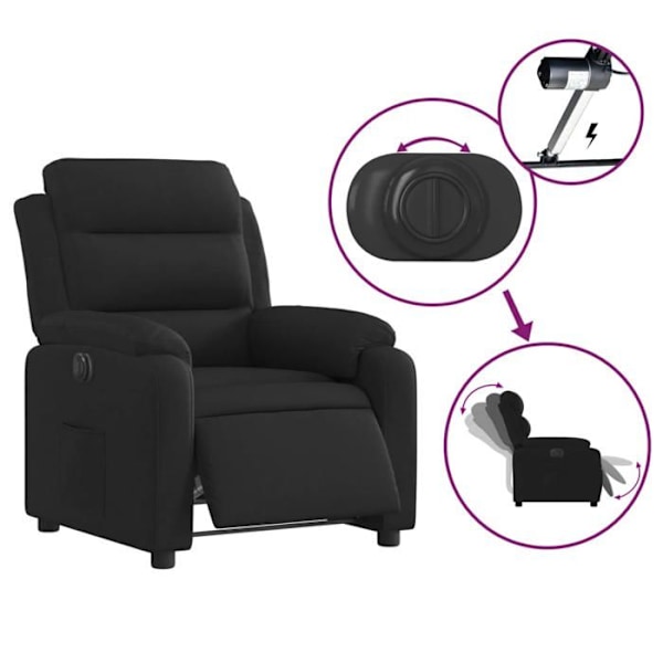 Fåtölj med relax-funktion och elektrisk lutning, mycket bekväm i svart tyg DEC028503 Svart