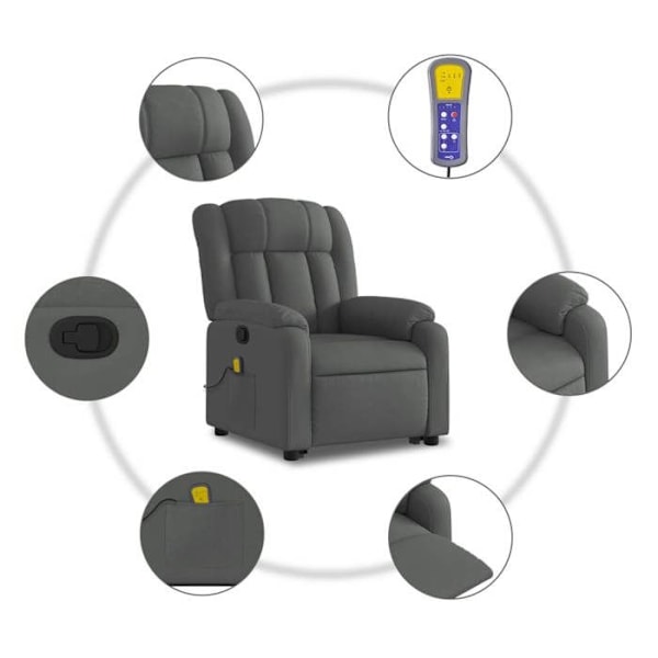 Avslappningsfåtölj för TV med massagefunktion, lutbar, 6 massagepunkter i mörkgrått tyg DEC026962 Grå