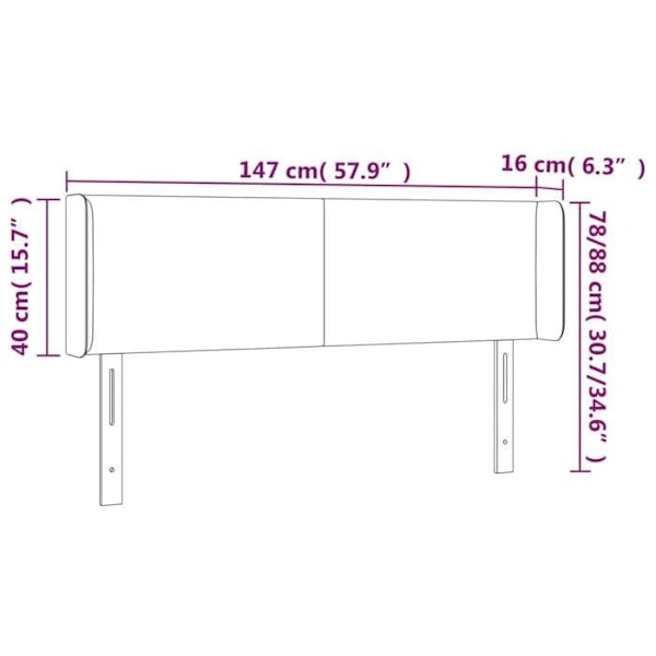 Hovedgærde til soveværelse møbel med LED 147 x 16 x 78/88 sort velvet stof