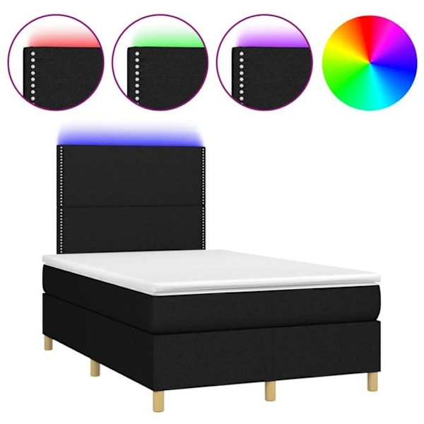 LED sengramme med hovedgærde og madras 120 x 200 cm sort stof TDL0209290 Svart