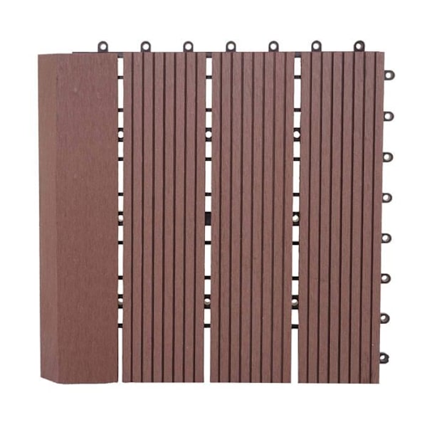 11 kpl WPC-laattat, puun näköinen viimeistely parvekkeelle/terassille 30 x 30 cm = 1 m² väri kahvi pystysuora viiva 04_0006196 kastanj