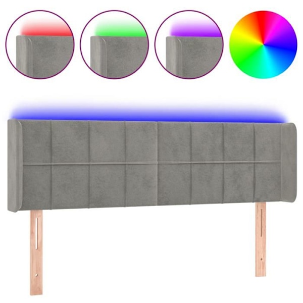 Hovedgærde - Soveværelsestilbehør - LED - Lysegrå fløjl - 147x16x78/88 cm - Moderne design Ljusgrått