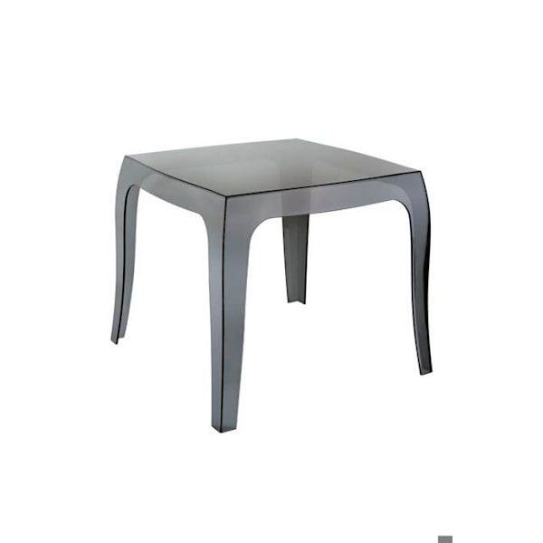 Liten modern design bordsbord i genomskinlig svart plast för inomhus- eller utomhusbruk