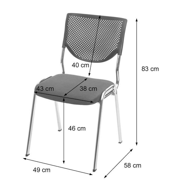 Sæt med 2 konference besøgsstole, stabelbare, mørkegrå stof/tekstil, krom ben 04_0000276 Grå