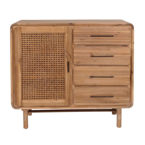 Kommode kaappi buffet 4 laatikolla ja 3 varastokompartimentilla rottinkia ja massiivista akasiaa sävyssä 101x109x45 cm 04_0006522 kastanj