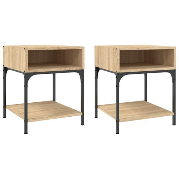 Sæt med 2 sengeborde med åben rum 40 x 41 x 50 cm ingeniørtræ farve eg DEC035281 kastanj