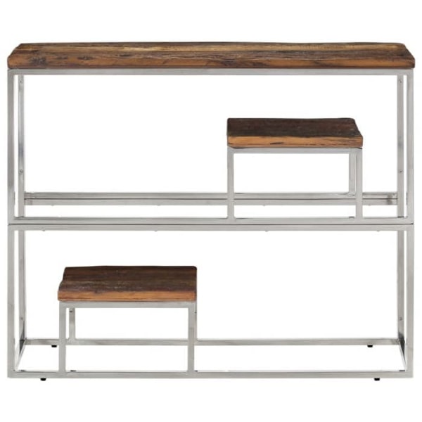 Konsolbord til indgang, stue møbel i forkromet rustfrit stål og massiv lærketræ DEC031601 Silver