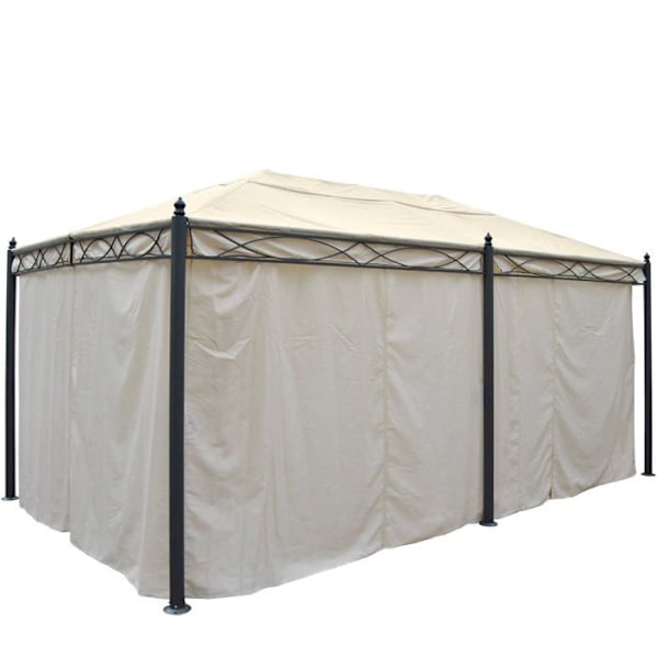 Pergola pavillon struktur stabil 7cm 5x3m creme med sidevæg + myggenet 04_0004082 Grädde