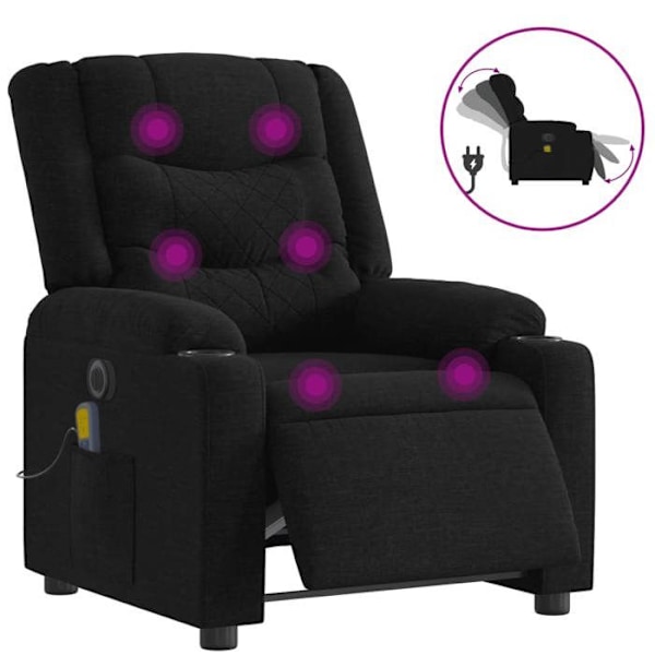 TV hvilestol med massagefunktion, elektrisk vinkling, 6 massagepunkter i sort stof DEC027226 Svart