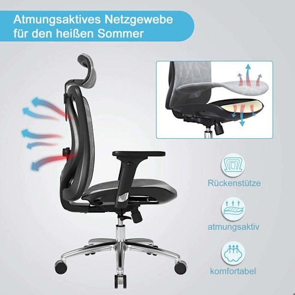 Ergonomisk kontorstol med drejefunktion og justerbart sæde og ryg, grå mesh-belægning 04_0006217 Grå