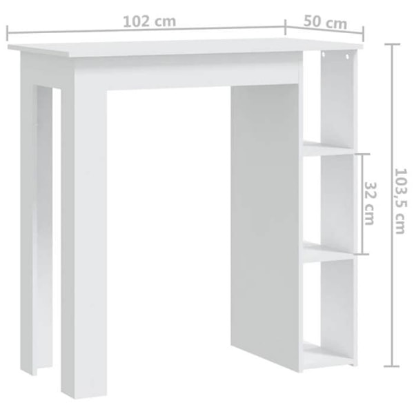 Multifunktionelt sidebord barbord med hylde 102 x 50 x 103,5 cm hvidt ingeniørtræ DEC036448 Vit