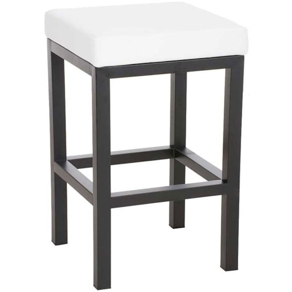 Barstol x1 med enkel fodrest design, siddehøjde 85 cm i hvid PVC og støtte i sort metal 10_0005412 Vit