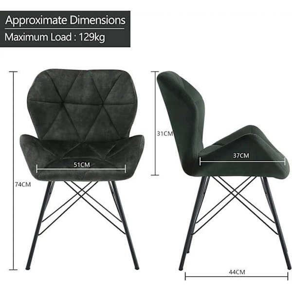2 kpl vihreä samettinen ruokasalin vierailijatuoli, metallijalat, retro vintage -design