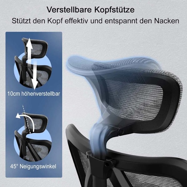 Ergonomisk kontorstol med drejefunktion og justerbart sæde og ryg, grå mesh-belægning 04_0006217 Grå