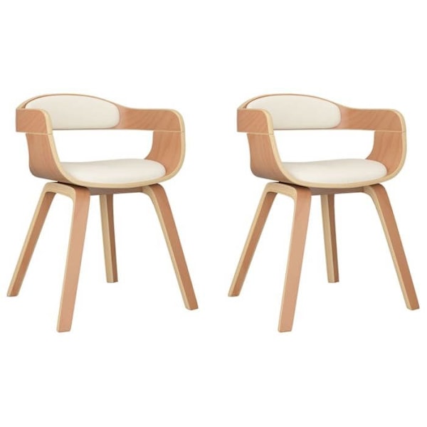 Set med 2 matstolar i krämfärgad PVC och krökt trä krämfärgad DEC025499 kastanj