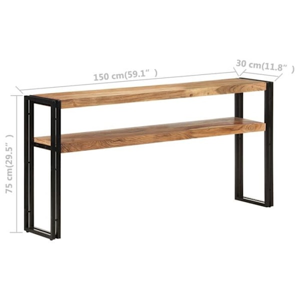 Praktisk konsolbord med opbevaringshylder 150 x 30 x 75 cm akacietræ og jern DEC031560 kastanj