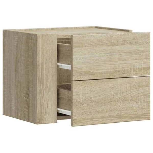 Kaksi seinälle kiinnitettävää yöpöytää, joissa on kaksi laatikkoa 45 x 30 x 35 cm, engineering-puusta, tammen värinen DEC036073 kastanj
