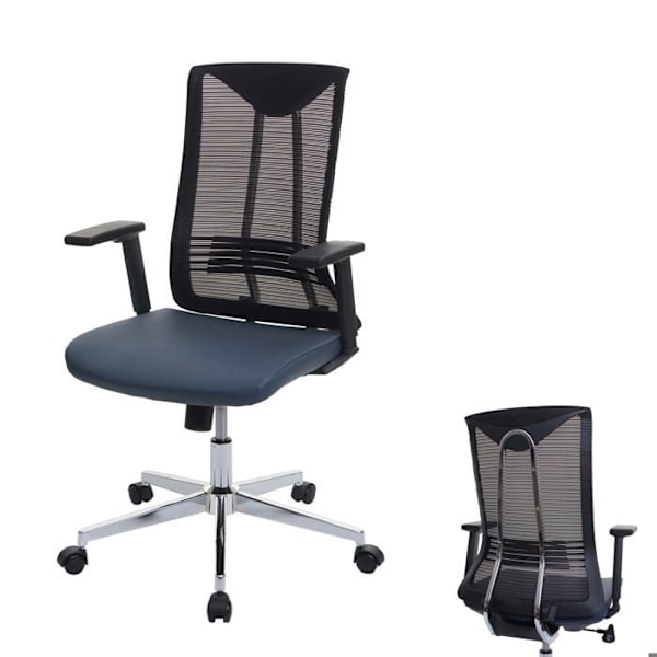Ergonomisk kontorstol med drejefunktion og armlæn i blågrå meshstof 04_0001884 Blå