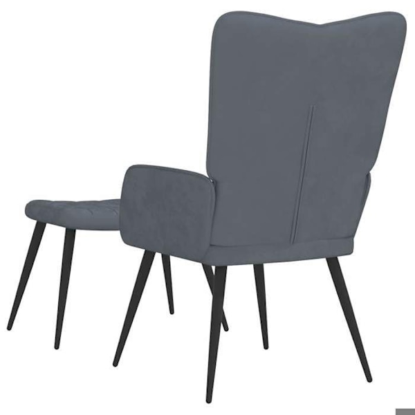 Soffa lounge fåtölj i modern design med fotpall i mörkgrå sammet DEC026524 Grå