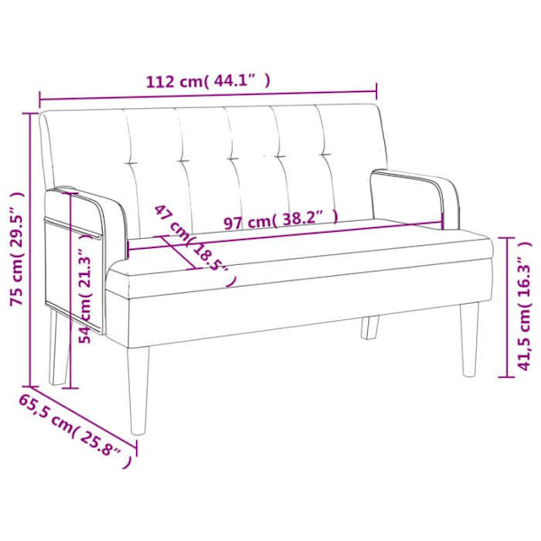 Bænksæde med ryg i sort PVC, 112 x 65,5 x 75 cm, ben i træ DEC024655 kastanj