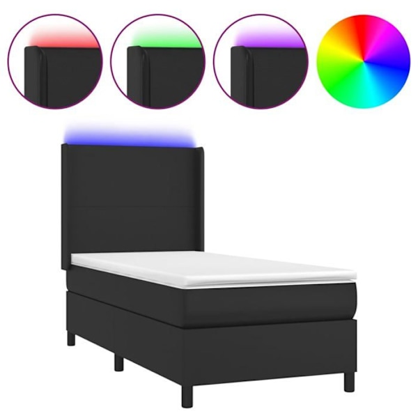 LED sengestel - Uspecificeret - 80x200 cm - Syntetisk læder sort - 1 plads - Moderne design Svart