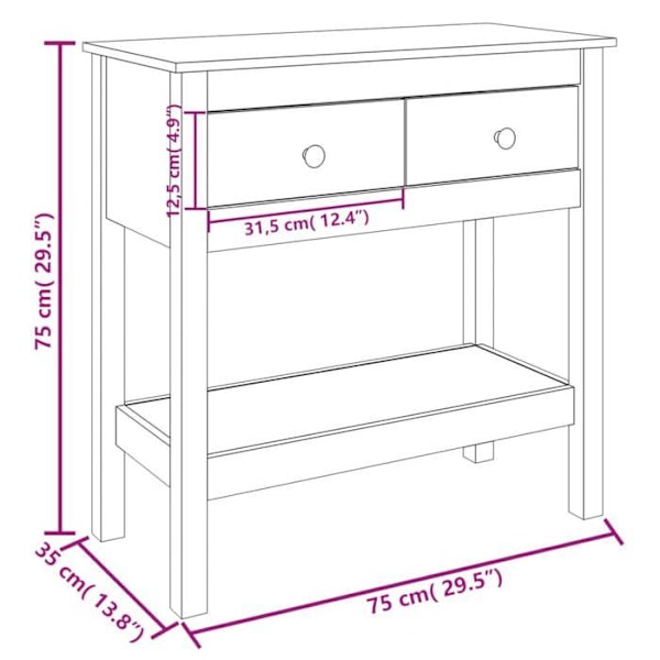 Konsolbord til entré, stue møbel med skuffer 75 x 35 x 75 cm i massiv fyrretræ DEC031570 kastanj