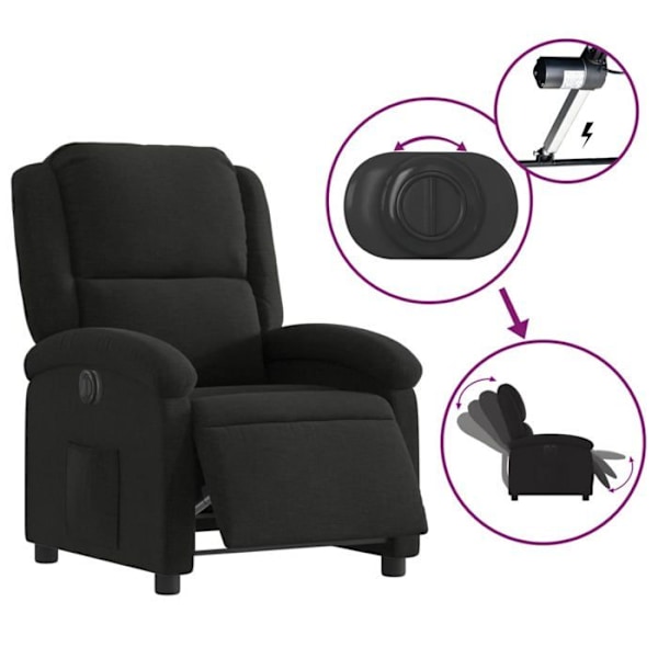 Fauteuil relax TV med elektrisk tiltfunktion meget komfortabel i sort stof DEC028491 Svart